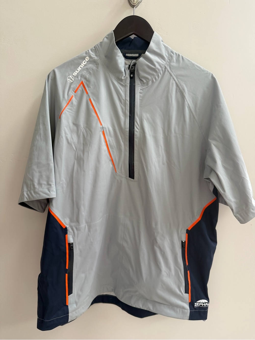 Sunice Light Gray & Navy Short-Sleeve Waterproof Golf Jacket